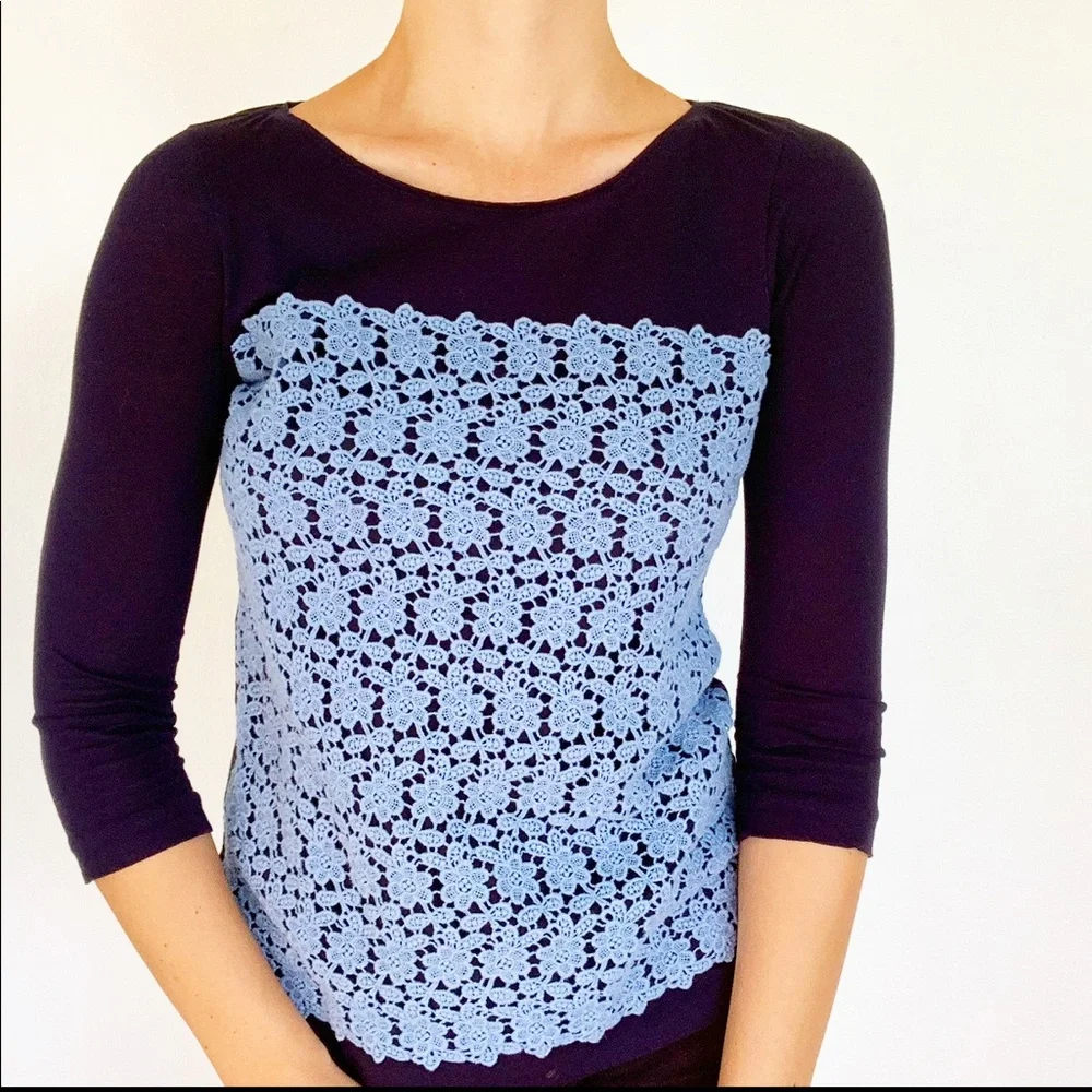 J. Crew blue floral lace long sleeve tee size XXS